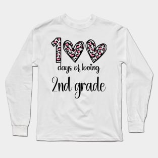 100 Days Of Loving 2nd Grade 100th Of School Leopard Heart Long Sleeve T-Shirt